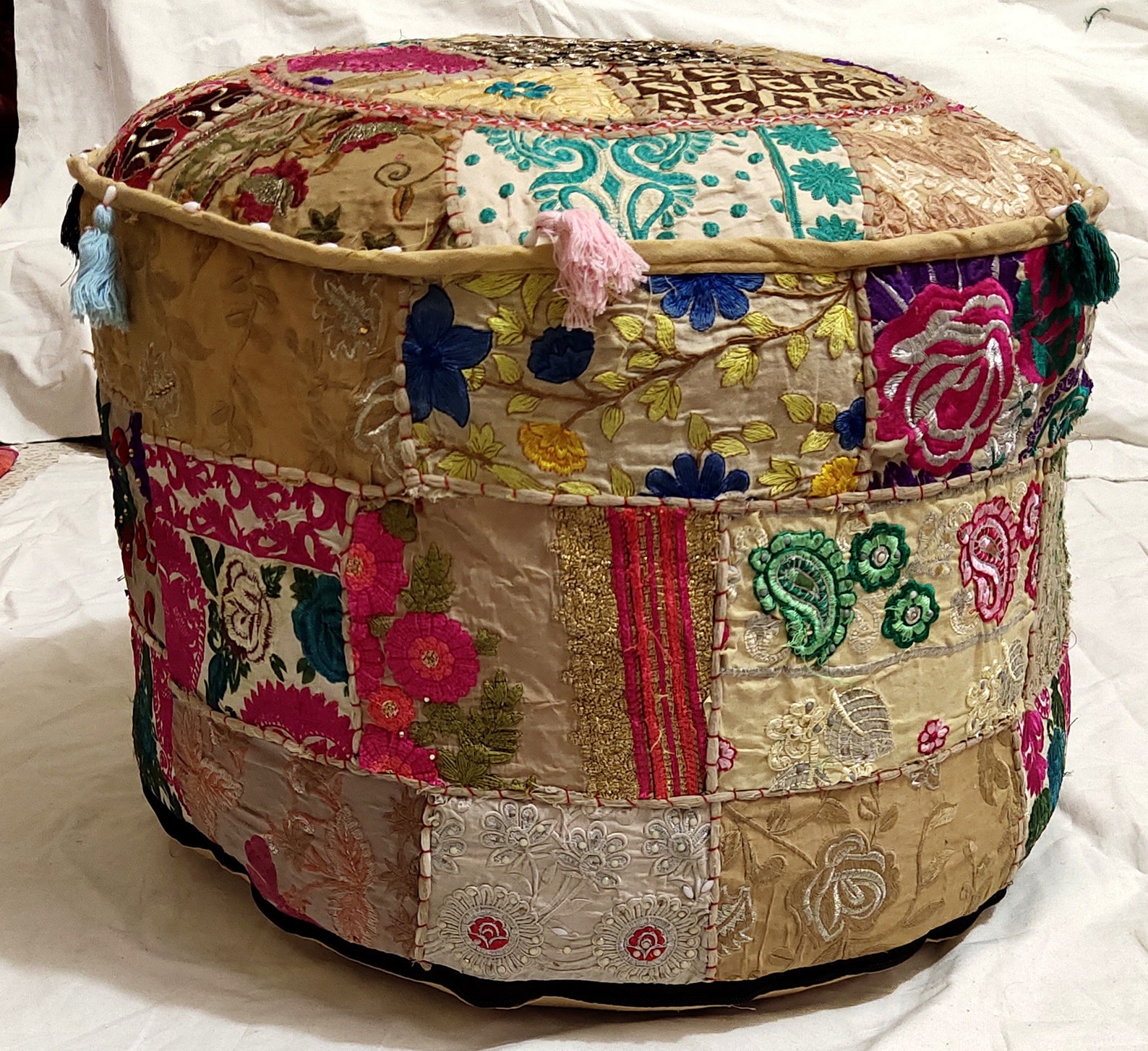 Indian Vintage Round Pouf Cover Handmade 100 Cotton Patchwork Etsy