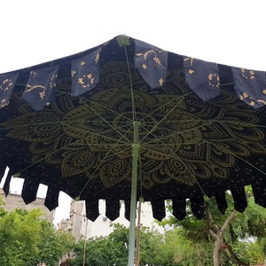 Garden Umbrella Parasol Big Garden Umbrella, 100% Cotton Patio Umbrella, Sun Shade Parasols,Formal Event/Birthday/Wedding/Mandala Black Gold image 9