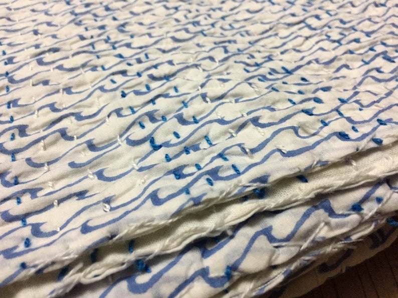 Indian Blue Check Print White Colour Handmade 100/% Pure Cotton Quilt Bedspread Kantha Throw