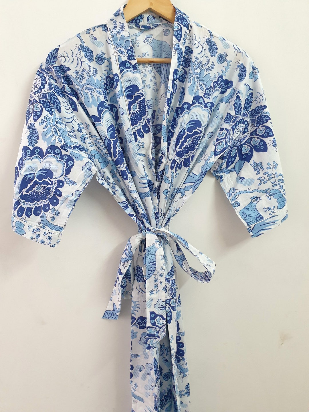 Cotton Kimono Floral Print Kimono Robe Kimono Cover up Bath - Etsy