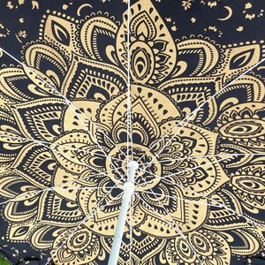 Garden Umbrella Parasol Big Garden Umbrella, 100% Cotton Patio Umbrella, Sun Shade Parasols,Formal Event/Birthday/Wedding/Mandala Black Gold image 4