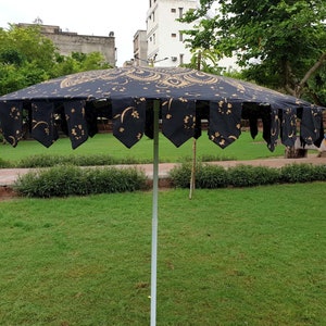 Garden Umbrella Parasol Big Garden Umbrella, 100% Cotton Patio Umbrella, Sun Shade Parasols,Formal Event/Birthday/Wedding/Mandala Black Gold image 2