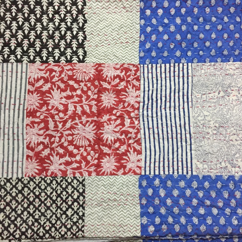 Patchwork Kantha Quilt Indian Handmade 100/% Pure Cotton Rainbow Colour Bedspread Kantha Throw
