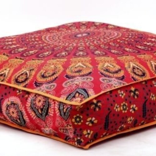 Floor Cushion Cover Mandala Design Wonderful Cotton Fabric Handmade Indian Art 