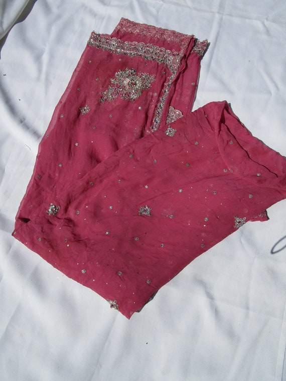 Bollywood dupatta Rose colored sequined and " jew… - image 4