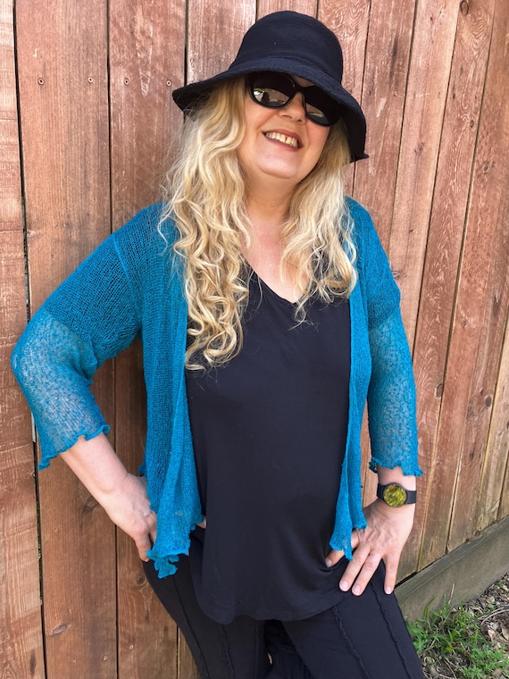 SALE Teal Knit Shrug Bolero 3/4 Cardigan One Size Versatile