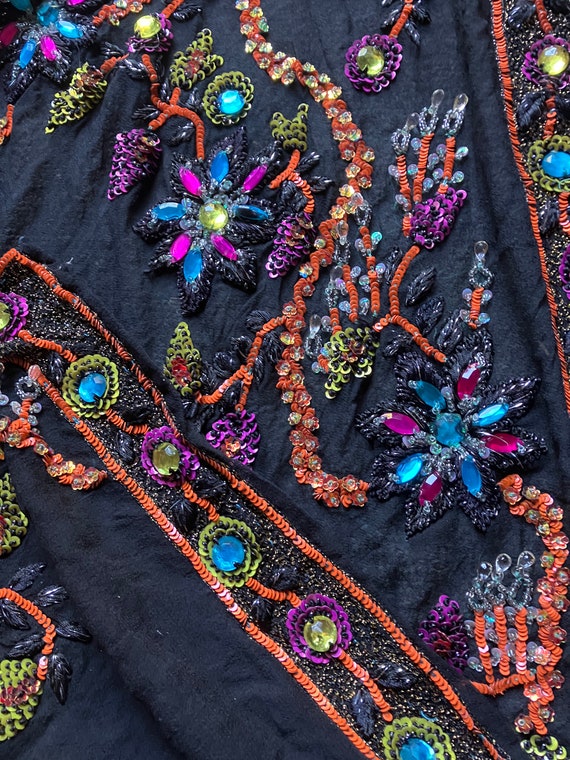 Black dupatta colorful vintage wedding/ funeral  … - image 4