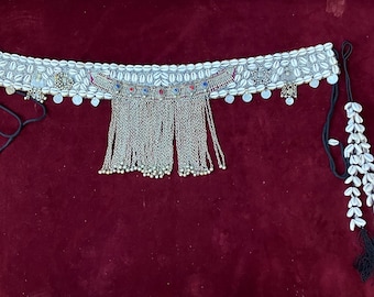 Boho Gypsy Shell Belt: Vintage Kuchi Festival Statement Belt 