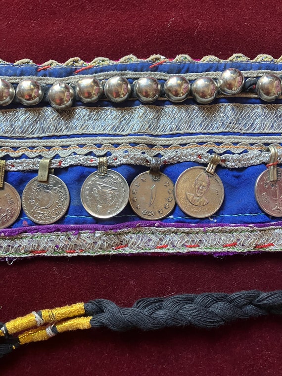 Afghan Kuchi Tribal Cuff Belt Vintage Blue Silver Coin and  display picture 1