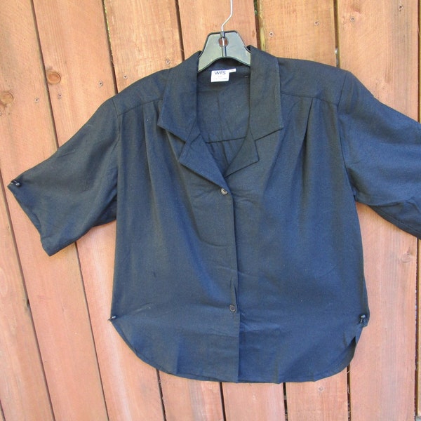 SALE vintage black raw silk S/S shirt   # 359B   FREE shipping in USA only - internatioinal and Canada please contact us first