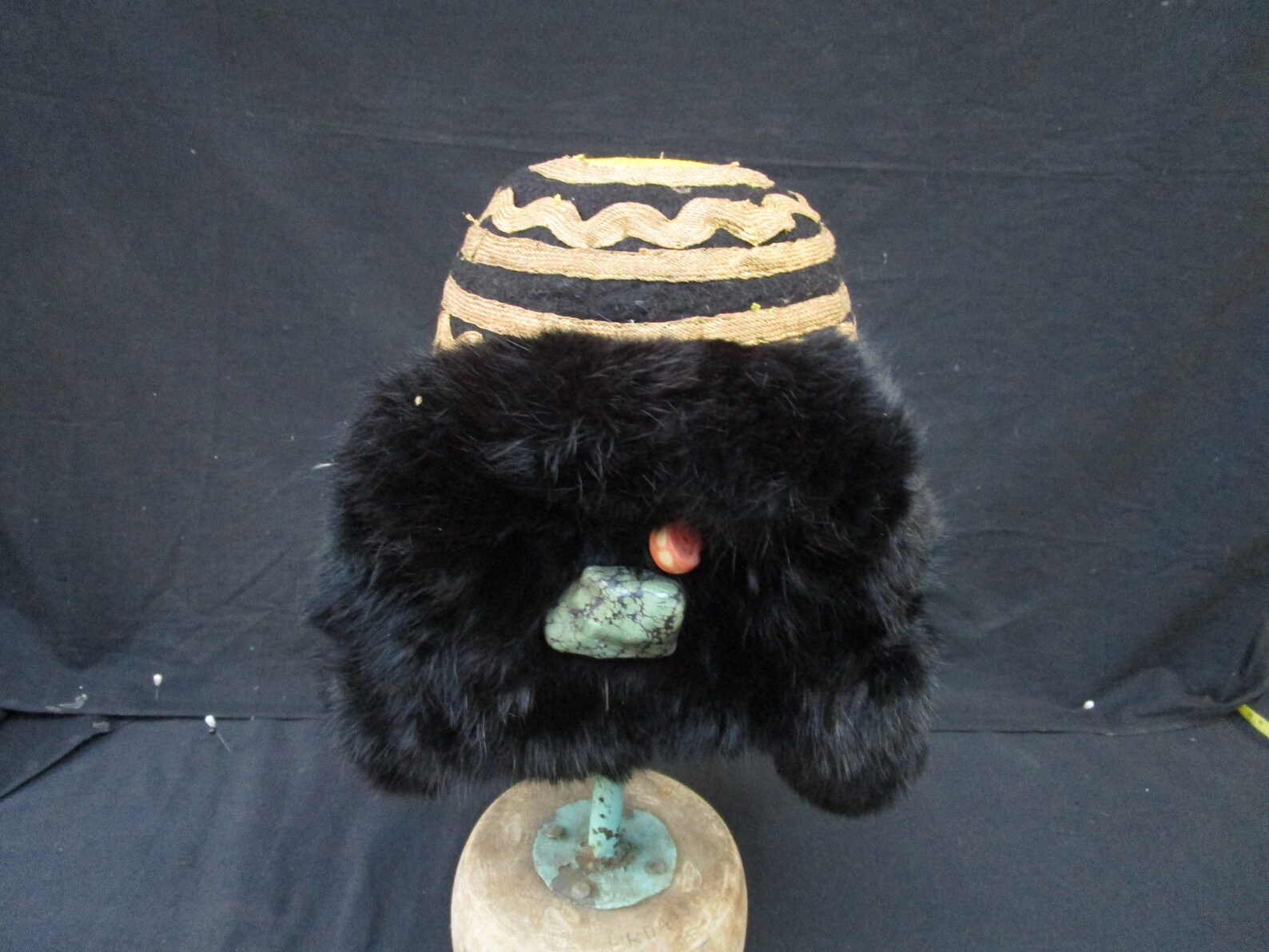 TIbetan vintage brocade fur hat with turquoise and coral Etsy