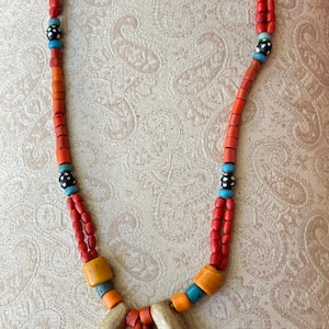Nagaland shaman  vintage ethnic tribal tooth bell bead necklace # 43  FREE shipping in USA