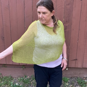 SALE poncho Kiwi green sheer Bali knit all season  arm cover up one size   . light weight travel friendly  # 17 KP. Free shipping in USA