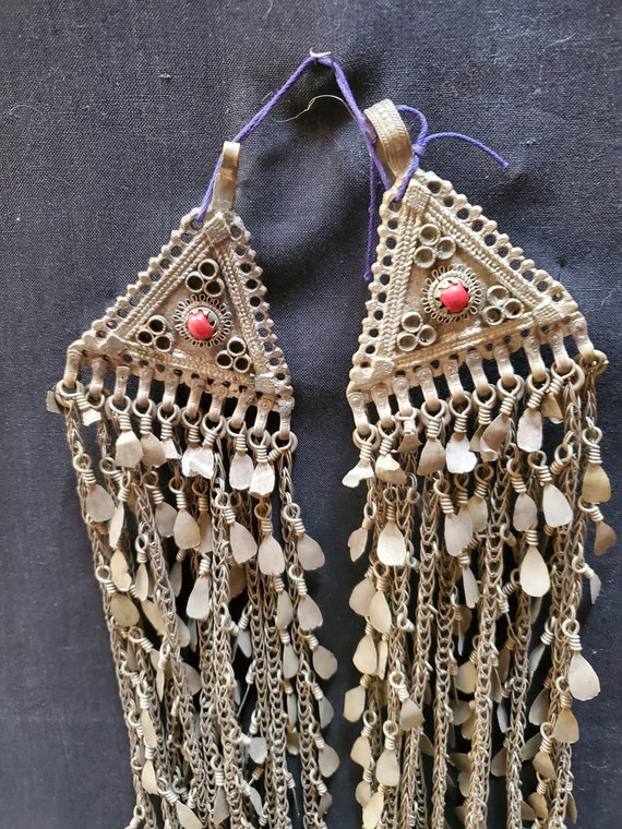 pair Long Afghan Kuchi Vintage Tribal Dangles  ear