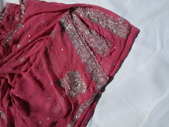 Bollywood dupatta Rose colored sequined and " jew… - image 7