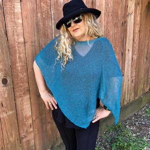 SALE. poncho dark Teal peacock blue  sheer Bali  knit  arm cover up one size - light weight travel friendly  #125KP  Free shipping in USA