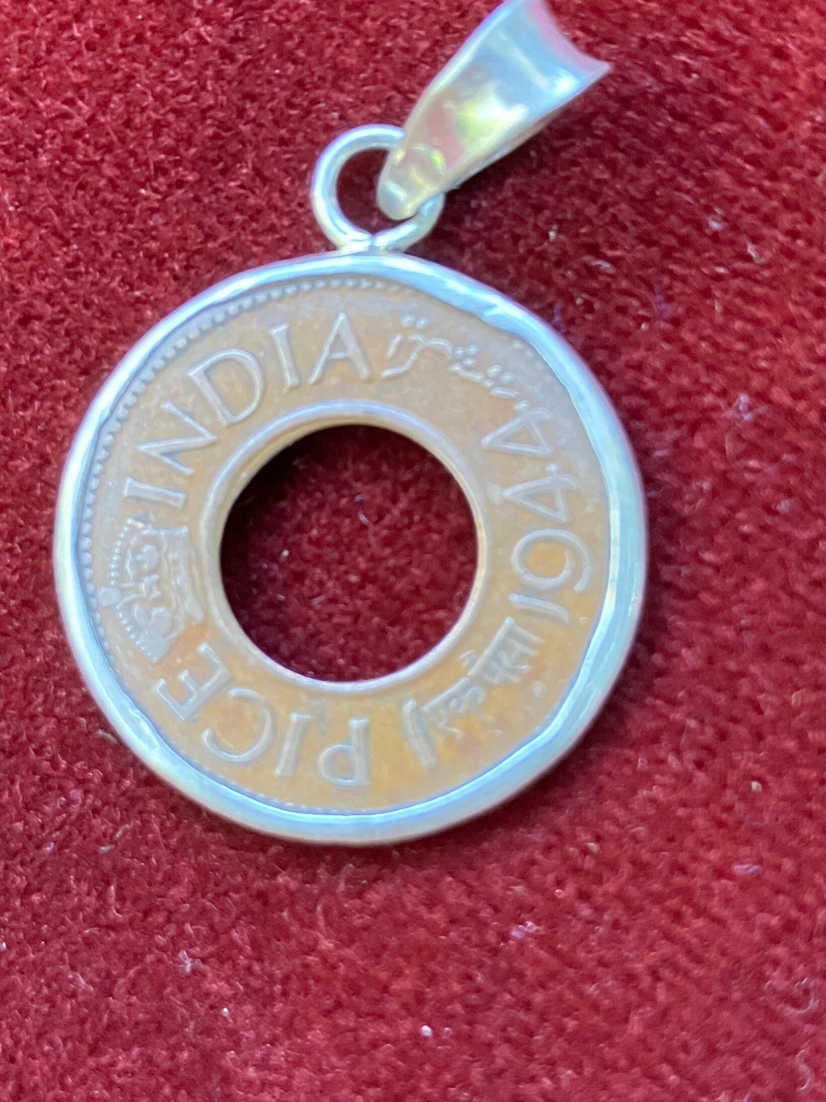 Indian Vintage Copper Antique Pice Coin Pendant in Sterling Silver 