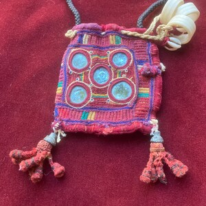 Banjara mirror tribal vintage  tasseled shaman bag  /pouch necklace # 219. FREE shipping in USA