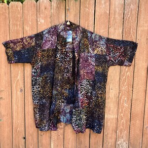 Batik patchwork kimono jacket w pockets SALE  PLUS size black with earthy tones and more colors   one of a kind #348