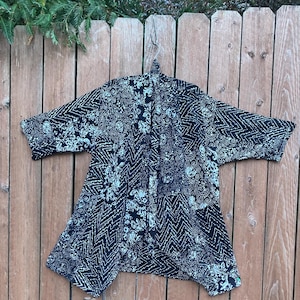 Batik rayon SALE kimono black and white only  colors  Large to XL one size patchwork jacket w pockets. one of a kind  #338 BW