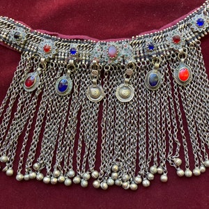 Afghan Kuchi tribal vintage long chain dangle choker/necklace dance costume  #227.  FREE shipping in USA