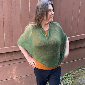 SALE.  poncho  Forest green  sheer versatile Bali knit  cover up one size   lightweight travel friendly  wear # 061 KP Free shipping in USA