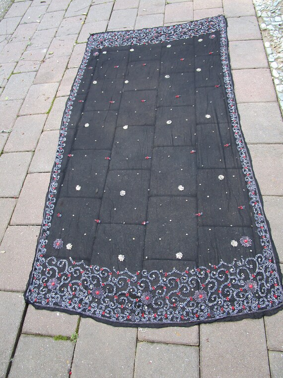 Vintage dupatta  Bollywood black with silver sequi