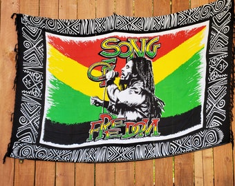 Bob Marley "Song of Freedom "  wall Hanging/sarong  SALE.  FREE shipping in USA -