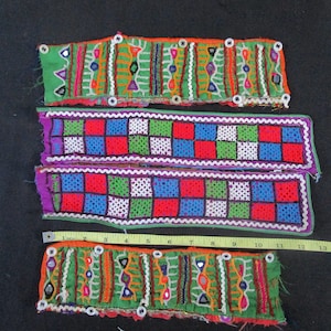 kutch textile vintage DIY  rabari Indian embroidered mirrored patches set  # 430P    FREE shipping in USA
