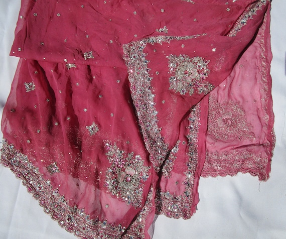 Bollywood dupatta Rose colored sequined and " jew… - image 6