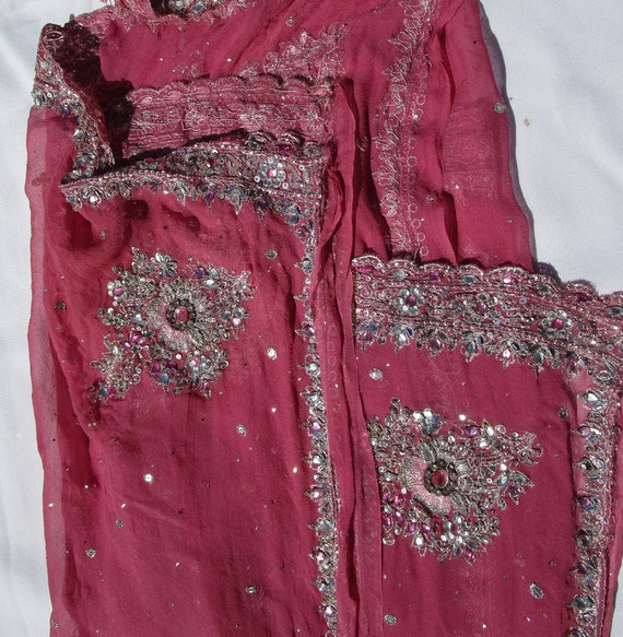 Bollywood dupatta Rose colored sequined and " jew… - image 2