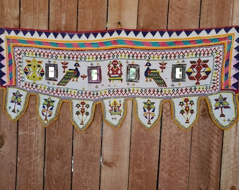 indian beaded  and mirrors vintage  toran wall hanging  traditional banjara  peacock design   SALE   #193  FREE shipping in USA -