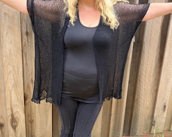 Duster SALE black knit jacket one size to Plus  sheer knit versatile great for travel funeral cruise lightweight #KD01 FREE Shipping in Usa