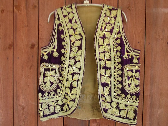 afghan purple velvet vest #405