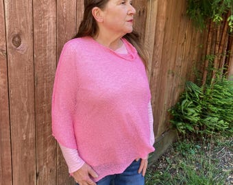 SALE Bali   pink knit poncho - light weight -wedding- bridesmaids arm cover up  -    lots of colors #64    FREE shipping in USA