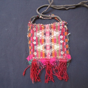 Bolivian vintage antique wool chuspa - coca leaf shaman  bag #229   FREE shipping in USA