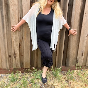 Duster ivory knit jacket -one size to Plus  sheer knit versatile- great for travel - wedding -cruise lightweight #KD31 FREE Shipping in USA