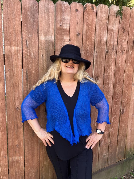 SALE Knit Shrug Bolero 3/4 Cardigan Royal Blue One Size