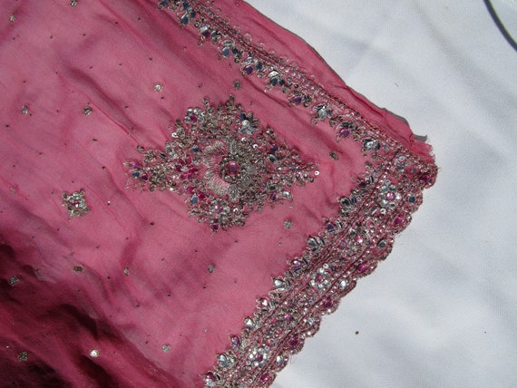 Bollywood dupatta Rose colored sequined and " jew… - image 5