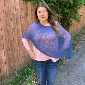 SALE poncho demin blue jean   sheer  Bali  knit   arm cover up one size  versatile. light weight travel friendly  #63 . Free shipping in USA