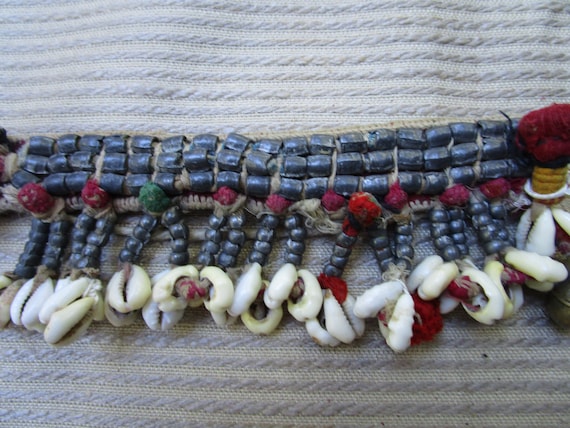 Vintage Banjara lambani  Upper Arm Band: Tribal Indian Turban Decor shell dangles #321A