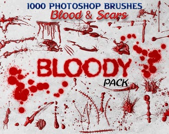1000 Blood Scar Photoshop Brushes, Bloody Smears, Drips, Splatter, Wound Effects, ABR