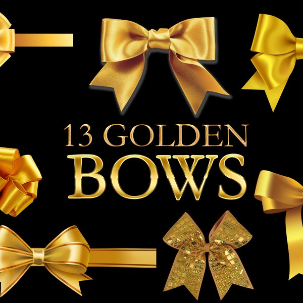 13 Gold Bow clipart, Christmas Ribbon Gift, Ribbon Gold, Golden Deco Bows, Yellow ribbon, Shoelace knot Gift, PNG clipart, Bow Frame