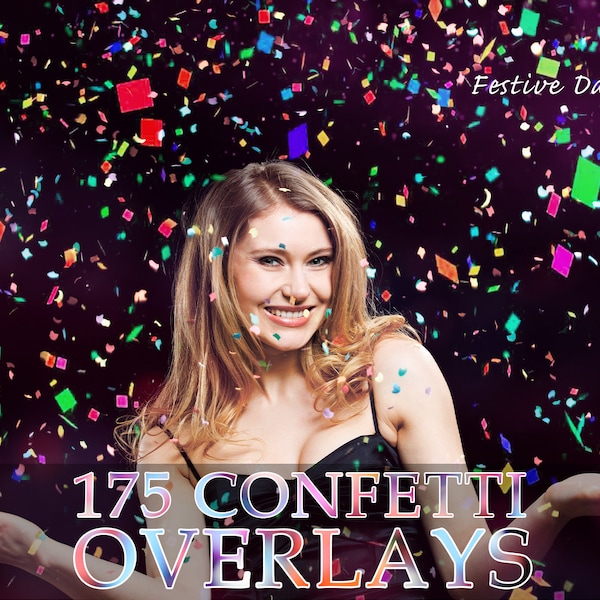 175 Confetti Overlays, Overlays for Photoshop, Realistic Falling Confetti, Birthday Photo Overlays, Party Celebration Overlays, Blowing