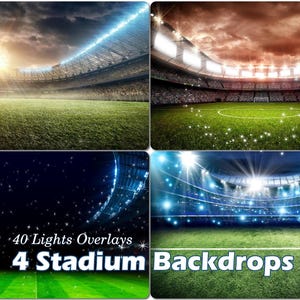 4 Cenários de Estádio de Futebol, Fundo de Gol de Futebol, Cenários de Estádio Esportivo, Luzes de Estádio, Sobreposições de Photoshop, Holofote, Refletor