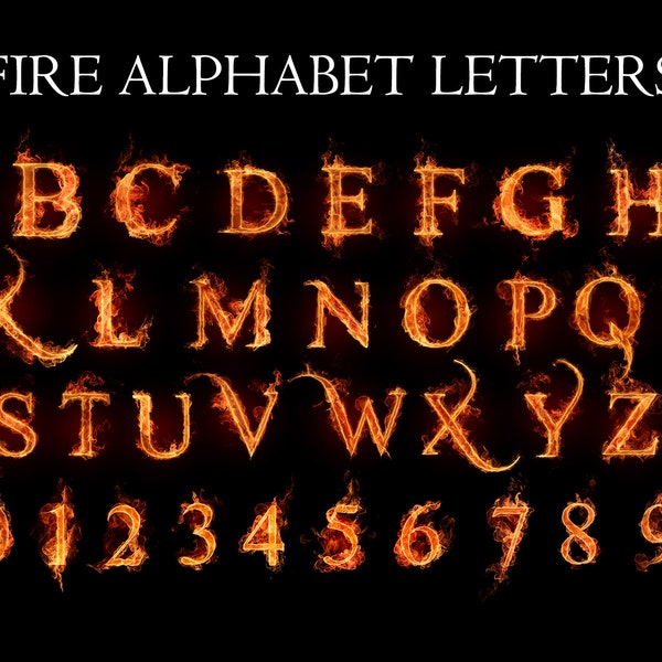 Fire Alphabet Letters and Numbers, Flaming Alphabet, Set of Letters in Flames, Burning Latin Alphabet, Fire Letters, Flaming Alphabet, PNG
