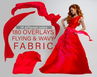 180 Flying Dress Fabric Overlays, Flowing Silk, Wavy Cloth, PNG
