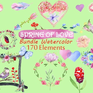 170 Watercolor bundle overlays, wreath watercolor, watercolor overlays, watercolor Flowers Clip Art, spring watercolor, Watercolor Clipart
