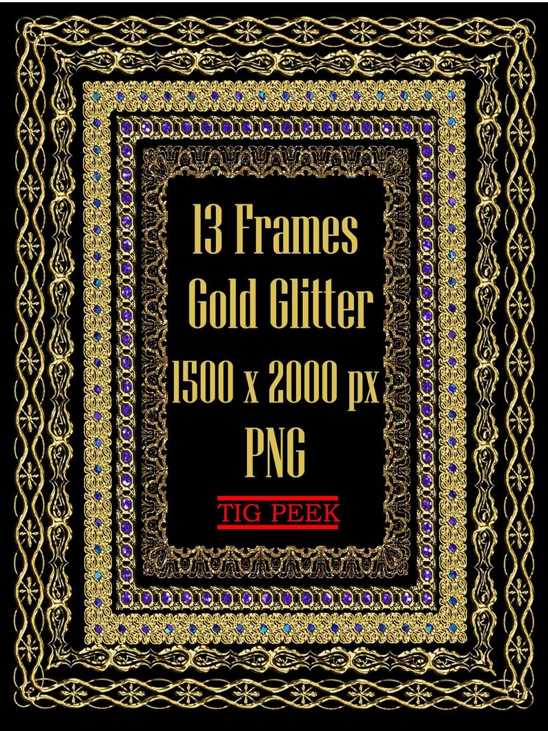 13 Gold glitter frames clipart digital glitter frame golden Etsy