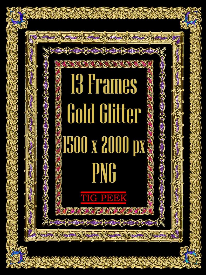 13 Gold glitter frames clipart digital glitter frame golden Etsy